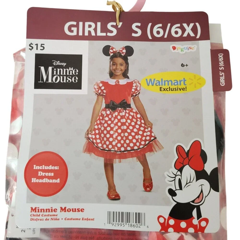 Disney Girls S 6/6X  Minnie Mouse Dress and Headband Complete Halloween Costume